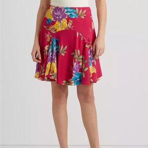 Lauren Ralph Lauren Silky Floral A-Line Skirt Pink Tropical Resort Size 10 NWT